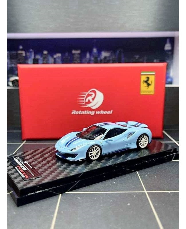 Rotating Wheel 1:64 Ferrari 488 Pista Plata Blue 2025 APAxpo Foshan Modification Exhibition
