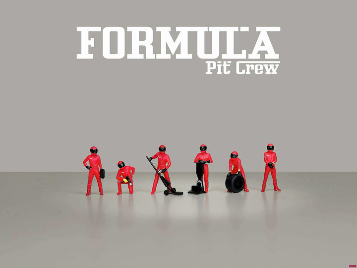 [Preorder] American Diorama 1:64 Formula Pit Crew Figures - Team Red  AD-2443MJ