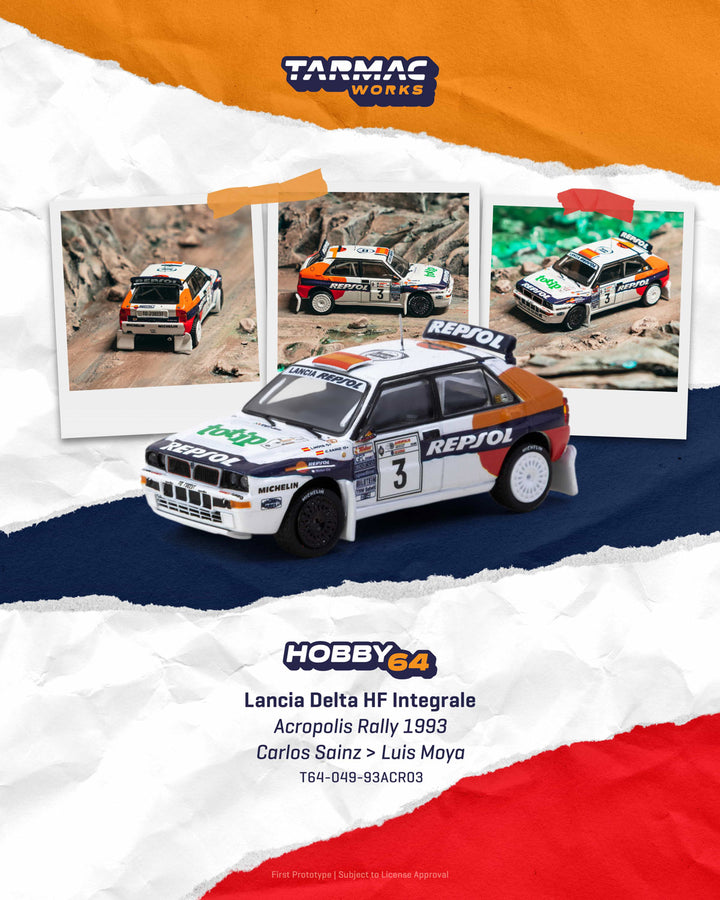 [Preorder] Tarmac Works 1:64 Lancia Delta HF Integrale Acropolis Rally 1993 Carlos Sainz / Luis Moya T64-049-93ACR03