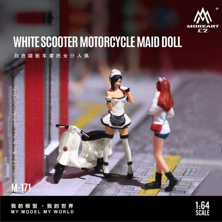 [Preorder] MoreArt 1:64 White scooter motorcycle maid doll MO222171