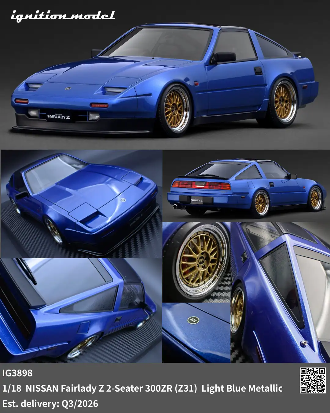 [Preorder] Ignition Model 1:18 NISSAN Fairlady Z 2-Seater 300ZR (Z31) Light Blue Metallic IG3898