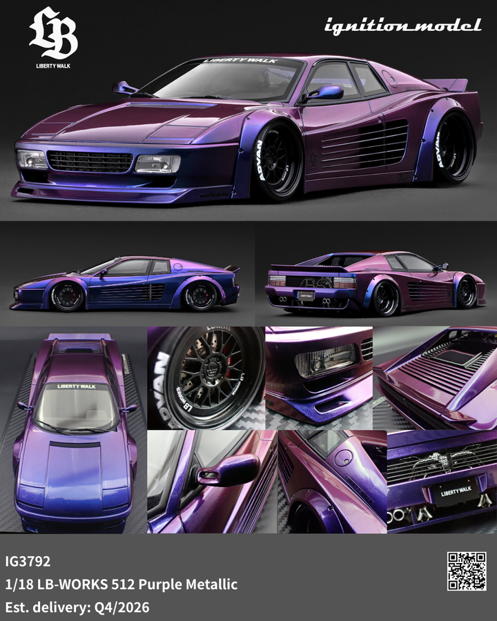 [Preorder] Ignition Model 1:18 LB-WORKS Ferrari 512 Purple Metallic IG3792
