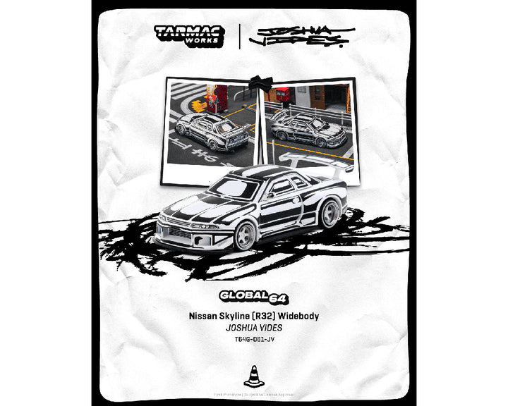[Preorder] Tarmac Works 1:64 Nissan Skyline (R32) Widebody – Designed by JOSHUA VIDES – Matte White – Global64 – Limited Edition T64G-061-JV