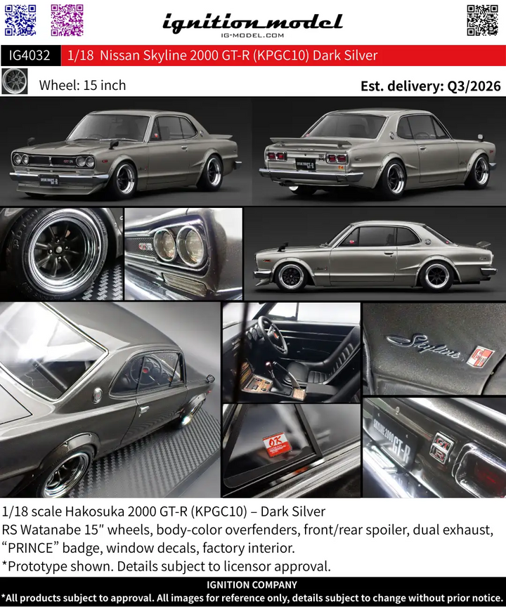 Ignition Model 1:18 Nissan Skyline 2000 GT-R (KPGC10) Dark Silver IG4032