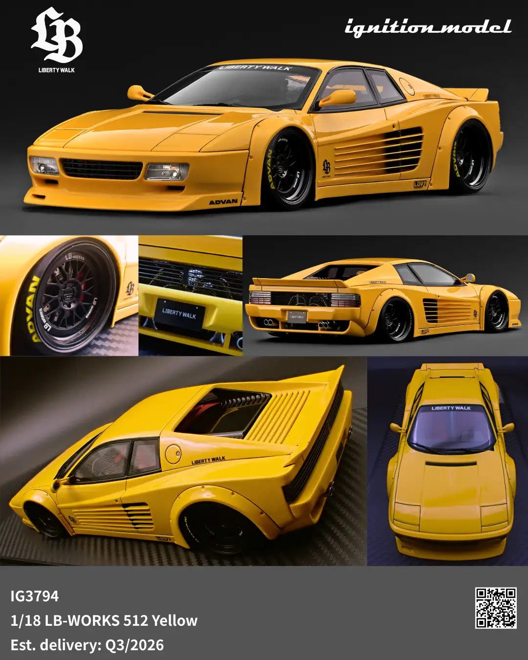 Preorder Ignition Model 1 18 LB WORKS Ferrari 512 Yellow IG3794 Preorder Ignition Model 1 18 LB WORKS Ferrari 512 Yellow IG3794