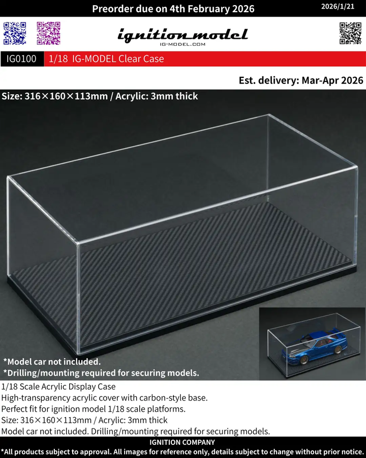 [Preorder] Ignition Model 1:18 Clear Display Case IG0100