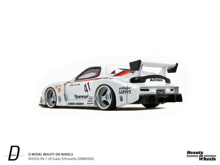 [Preorder] D MODEL BEAUTY ON WHEELS 1:64 MAZDA RX-7 LB-Super Silhouette White DBW058A