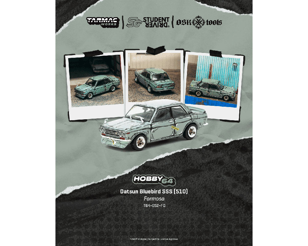 [Preorder] Tarmac Works 1:64 Datsun Bluebird SSS (510) Formosa StudentDriver &amp; OSK Tools – Hobby64 T64-052-FO