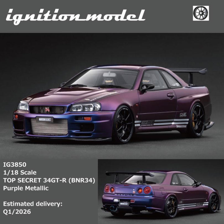 [Preorder] Ignition Model 1:18 Nissan "TOP SECRET 34GT-R (BNR34)  Purple Metallic" IG3850