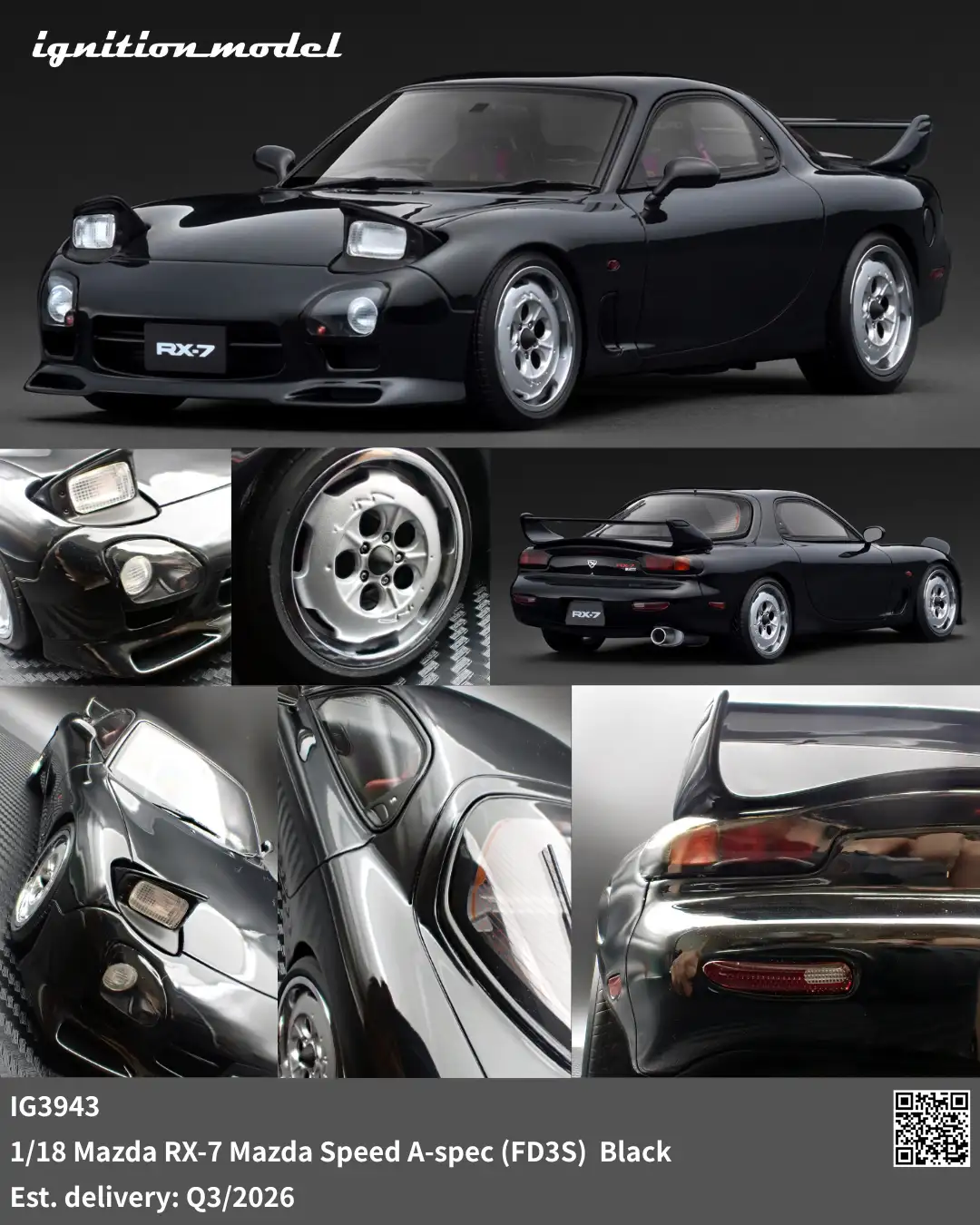 [Preorder] Ignition Model 1:18 Mazda RX-7 Mazda Speed A-spec (FD3S) Black IG3943
