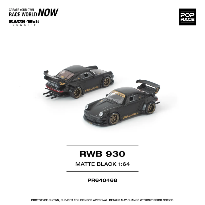 [Preorder] POPRACE 1:64 Porsche RWB 930 MATTE BLACK "STELLA ARTOIS" PR640468