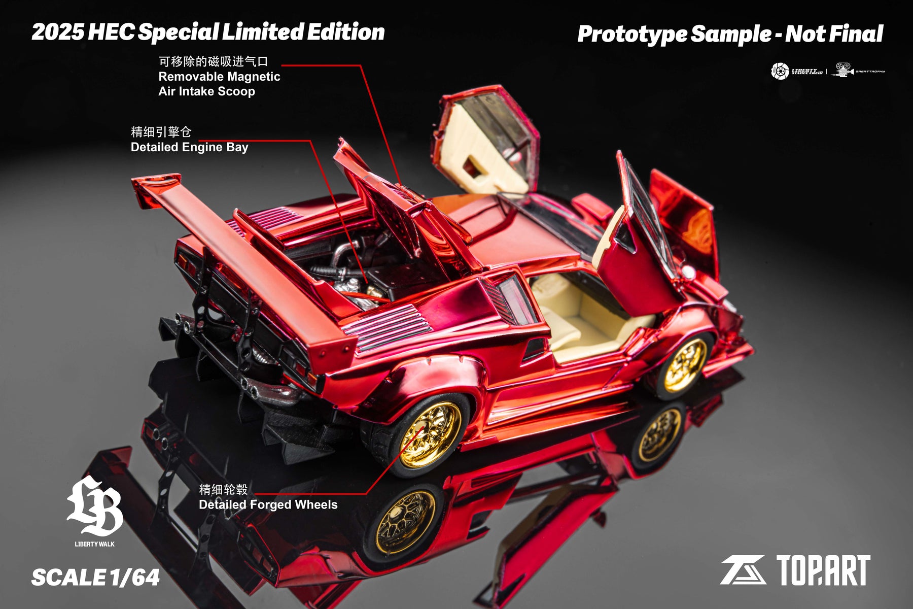 TOPART 1:64 LBWK Lamborghini Countach - Chrome Red – Horizon Diecast