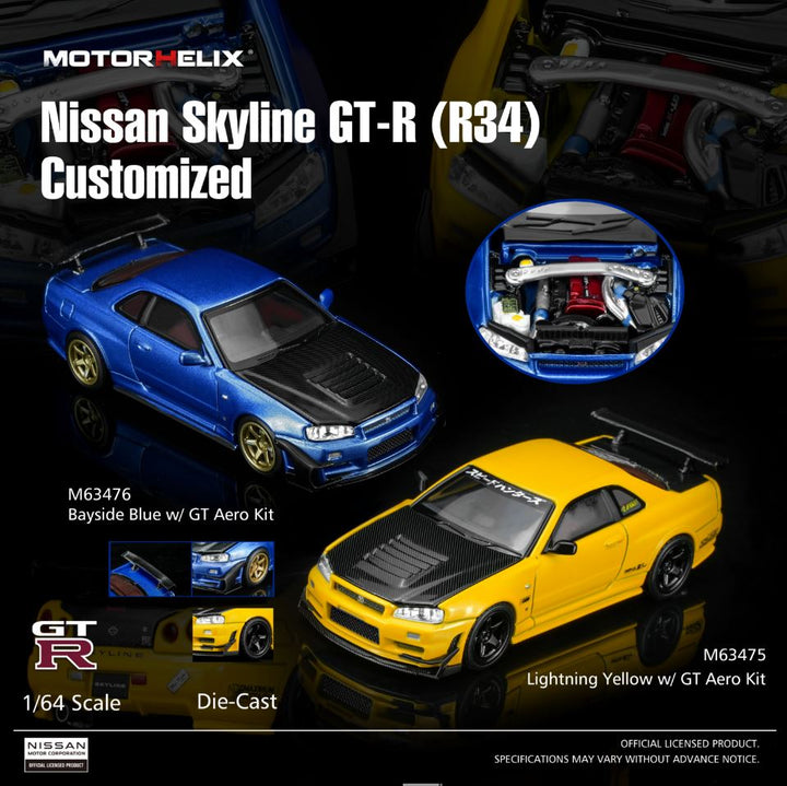 [Preorder] MOTORHELIX 1:64 Nissan Skyline GT-R (R34) Customized (2 Colours) M63475/M63476