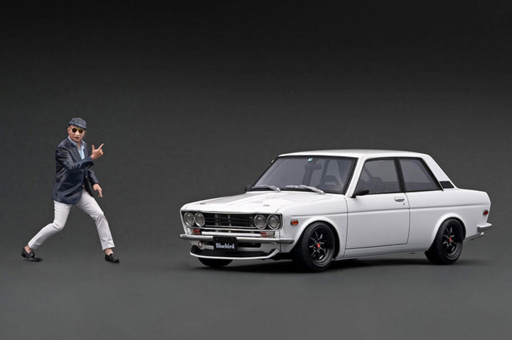 [Preorder] Ignition Model 1:18 Datsun Bluebird (510) White With Mr. Yokoyama IG3303