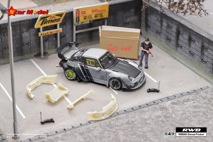 Star Model 1:64 Porsche RWB993 GT Rauh-Welt Cyperpunk Silver (2 Version)