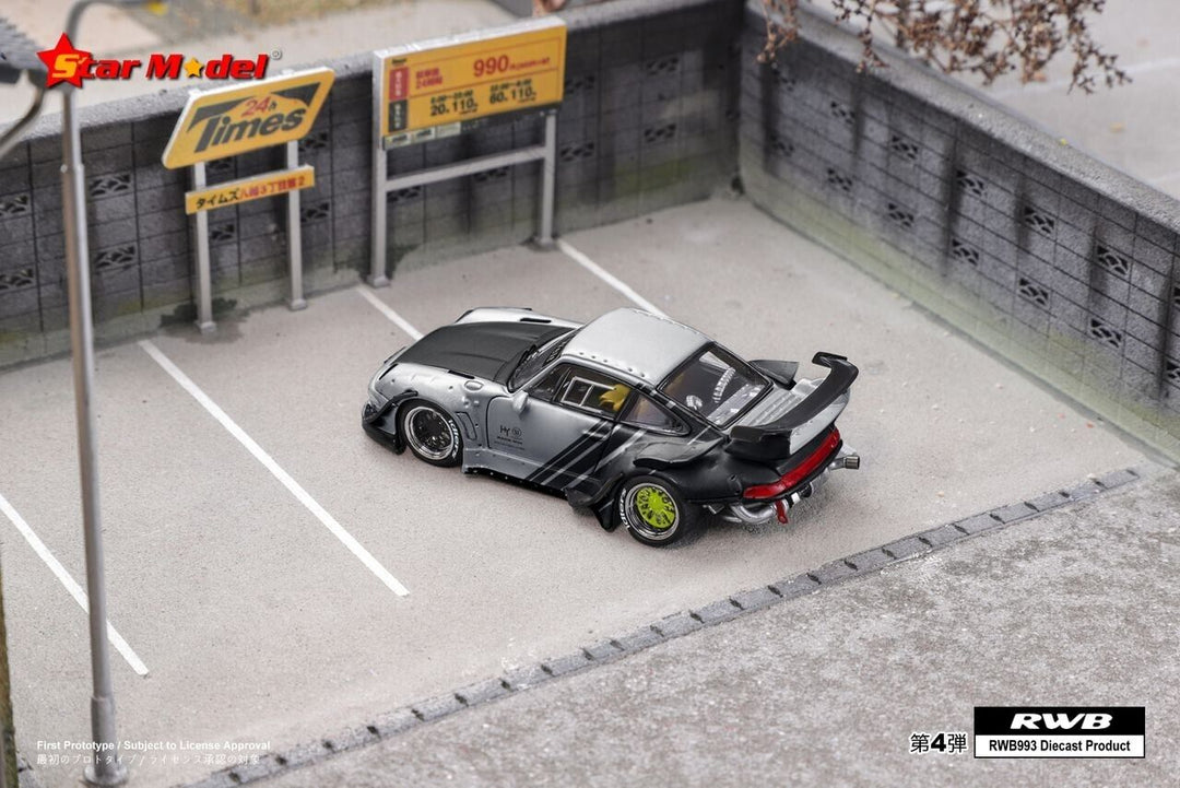 Star Model 1:64 Porsche RWB993 GT Rauh-Welt Cyperpunk Silver (2 Version)