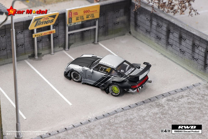 Star Model 1:64 Porsche RWB993 GT Rauh-Welt Cyperpunk Silver (2 Version)
