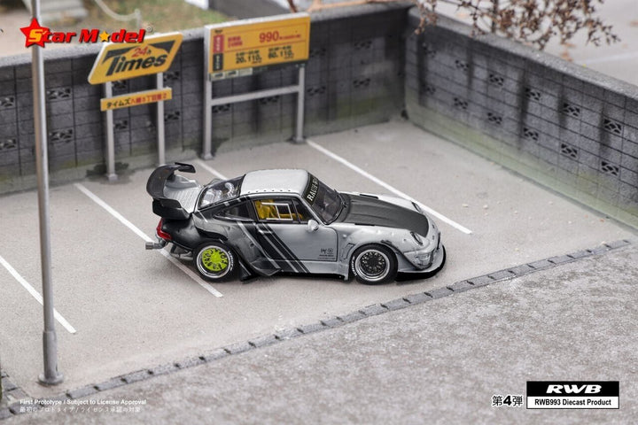Star Model 1:64 Porsche RWB993 GT Rauh-Welt Cyperpunk Silver (2 Version)