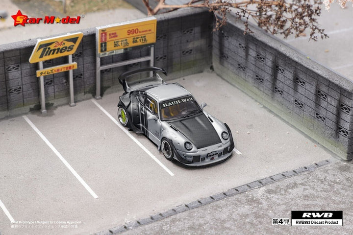 Star Model 1:64 Porsche RWB993 GT Rauh-Welt Cyperpunk Silver (2 Version)