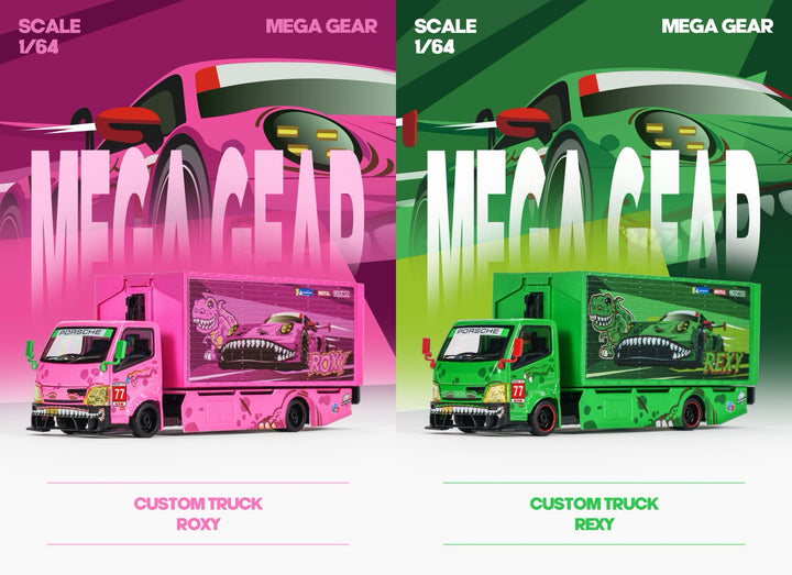 [Preorder] Mega Gear 1:64 Custom Box Truck - Green / Pink Dino (2 Versions)