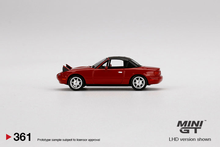Mini GT 1:64 Mazda Miata MX-5 (NA) Classic Red Headlight Up / Soft Top MGT00361-L LHD Side