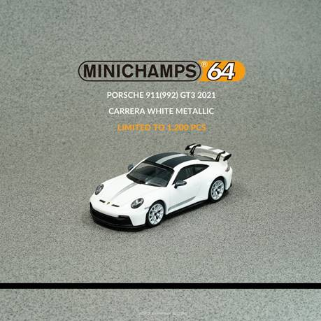 MINICHAMPS 1:64 Porsche 911 GT3 (992) 2021 Carrera White Metallic 643061008