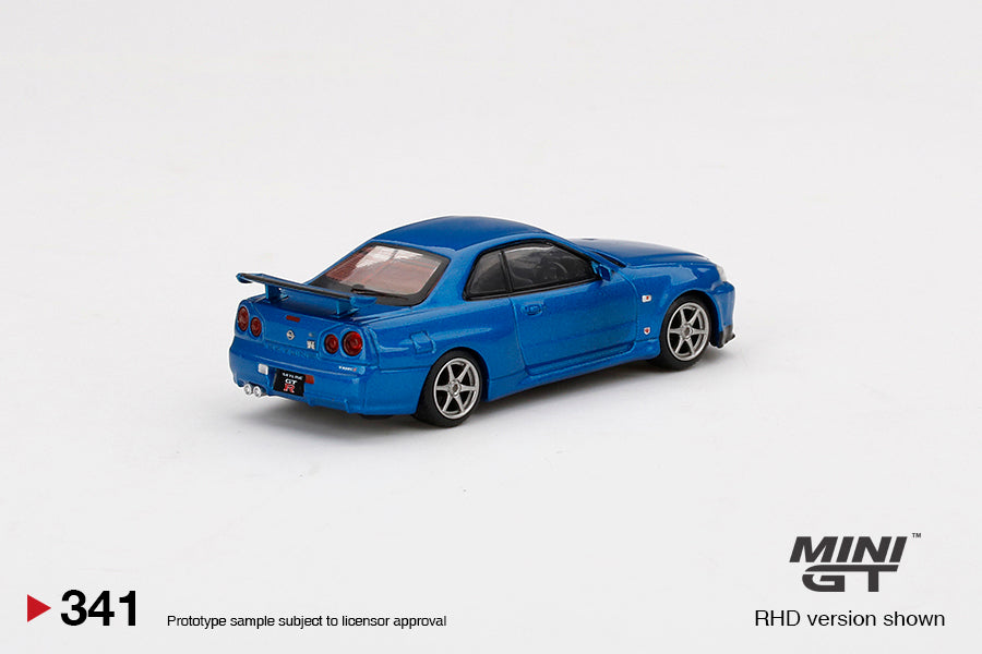 Mini GT 1:64 Nissan Skyline GT-R (R34) V-Spec II Bayside Blue RHD MGT00341-R Rear