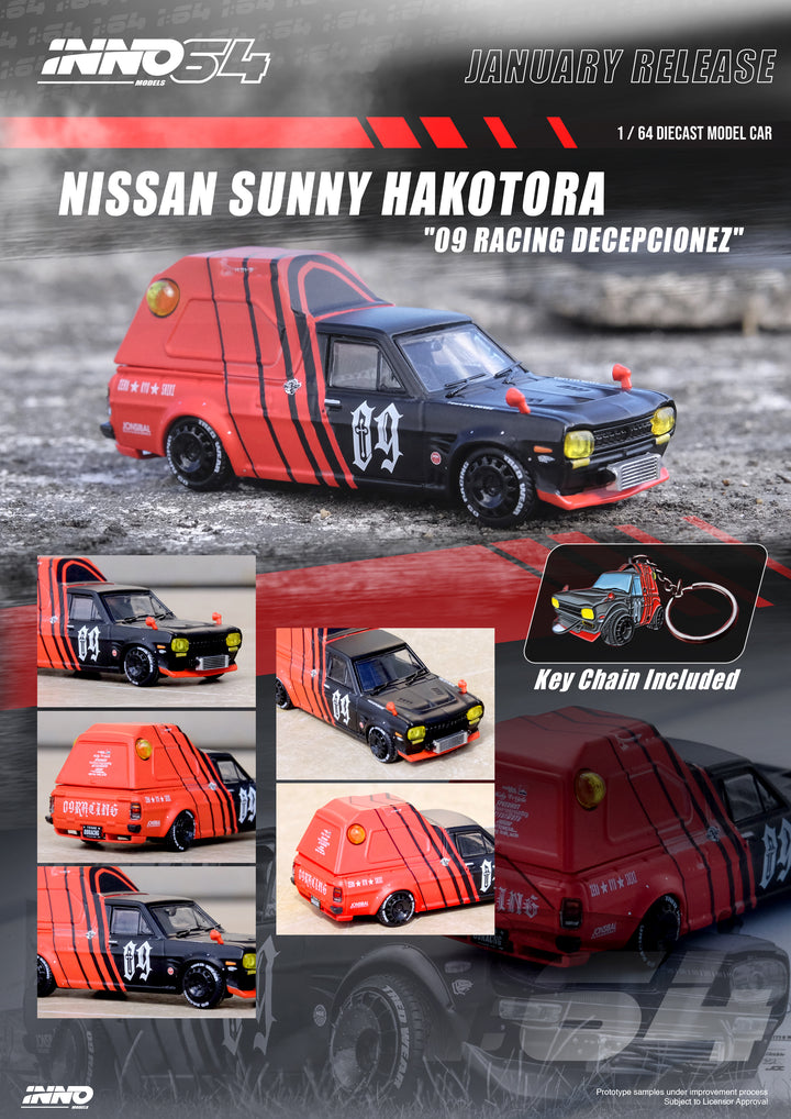 Inno64 1:64 Nissan Sunny Hakotora "09 RACING" DECEPCIONEZ IN64-HKT-09RAD