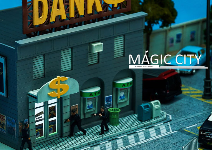 Magic City 1:64 Diorama American Scene - Bank & AAMCO Auto Repair Shop