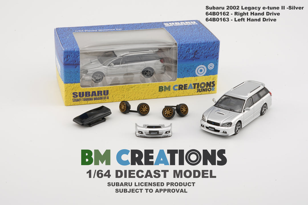 BM Creations 1:64 Subaru 2002 Legacy E-tune II Silver LHD