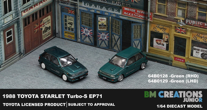 BM Creation 1:64 Toyota 1988 Starlet Turbo-S (EP71) Green LHD 64B0129