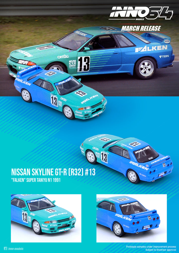 Inno64 1:64 Nissan Skyline GT-R R32#13 "FALKEN" Super Taikyu N1 1991 IN64-R32-FAL
