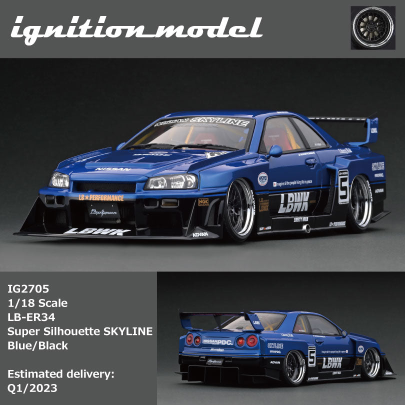 IG 1:18 LB-ER34 Super Silhouette SKYLINE Blue/Black – Horizon Diecast