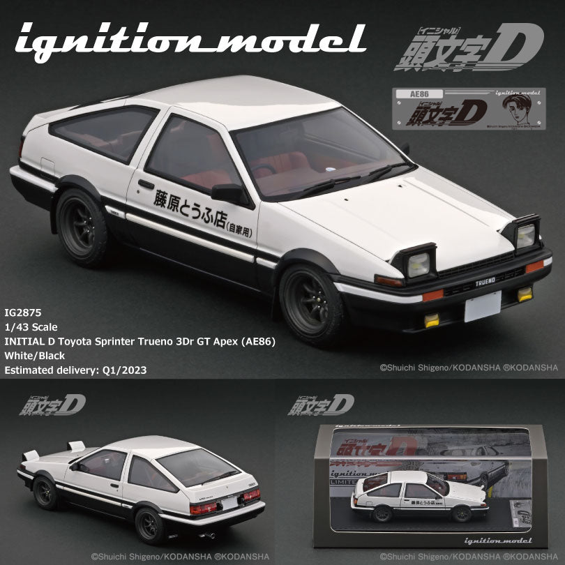 IG 1:43 INITIAL D Toyota Sprinter Trueno 3Dr GT Apex (AE86) White/Black