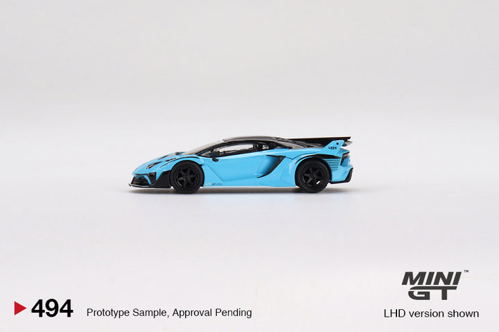 Mini GT 1:64 Lamborghini LB-Silhouette WORKS Aventador GT EVO Baby Blue BB MGT00494 Side