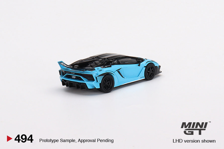 Mini GT 1:64 Lamborghini LB-Silhouette WORKS Aventador GT EVO Baby Blue BB MGT00494 Rear