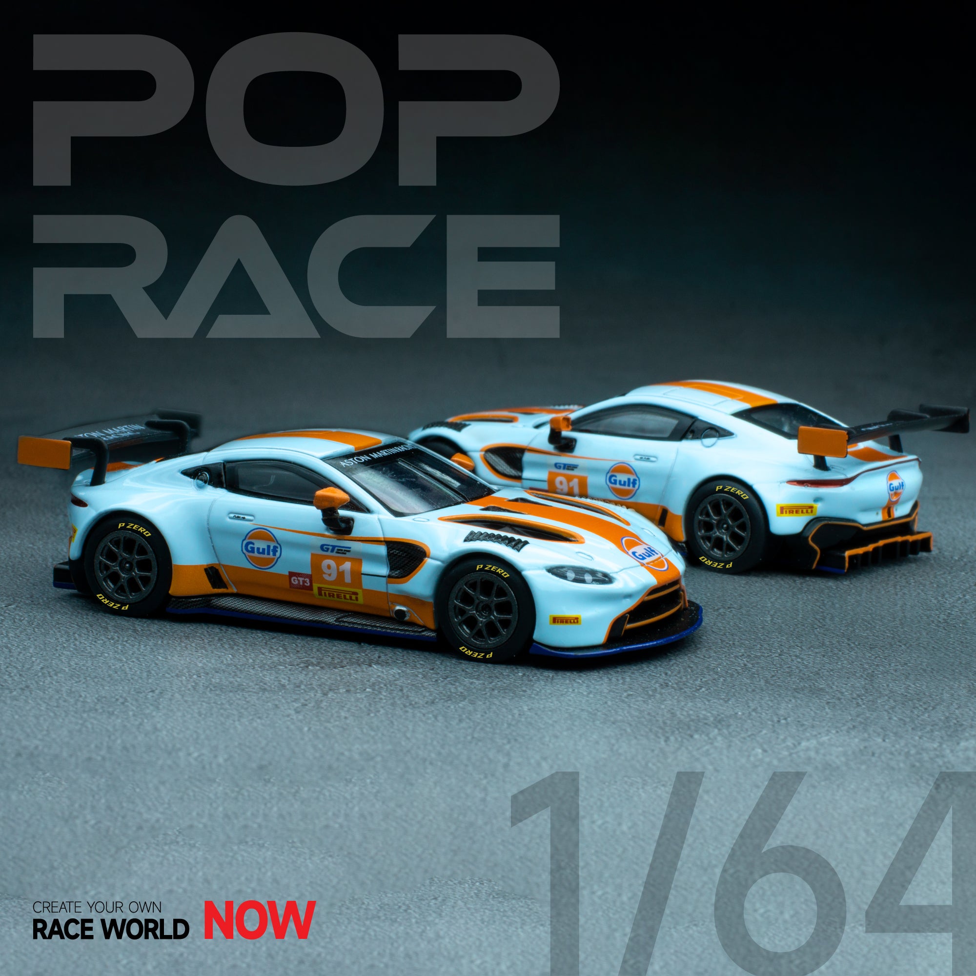 POPRACE 1:64 Aston Martin Vantage GT3 Gulf Livery PR64-AMGT