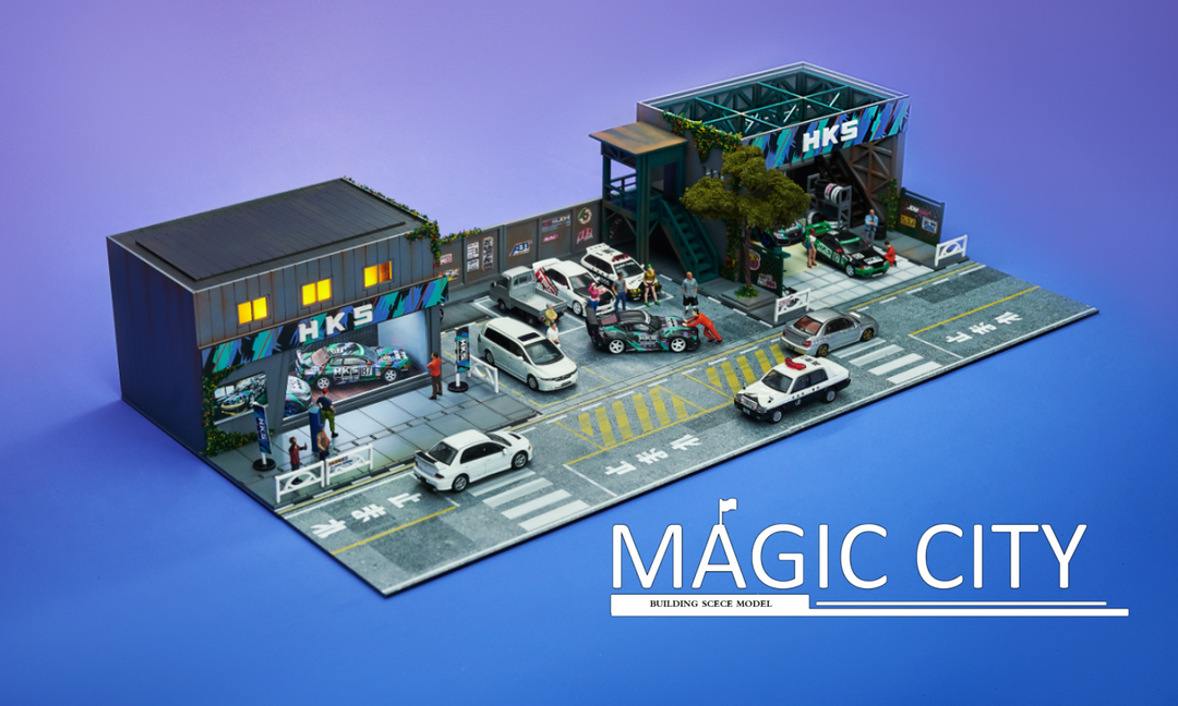 Magic City 1:64 Diorama HKS Showroom & Repair Shop – Horizon Diecast Magic City 1:64 Diorama HKS Showroom & Repair Shop – Horizon Diecast