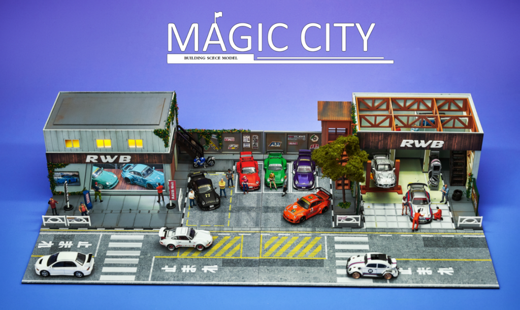 Magic City 1:64 Diorama RWB Showroom & Repair Shop – Horizon Diecast Magic City 1:64 Diorama RWB Showroom & Repair Shop – Horizon Diecast