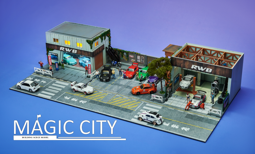 [Preorder] Magic City 1:64 Diorama RWB Showroom & Repair Shop