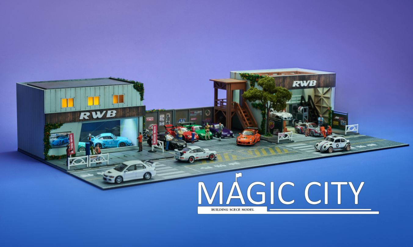 Magic City 1:64 Diorama RWB Showroom & Repair Shop – Horizon Diecast Magic City 1:64 Diorama RWB Showroom & Repair Shop – Horizon Diecast