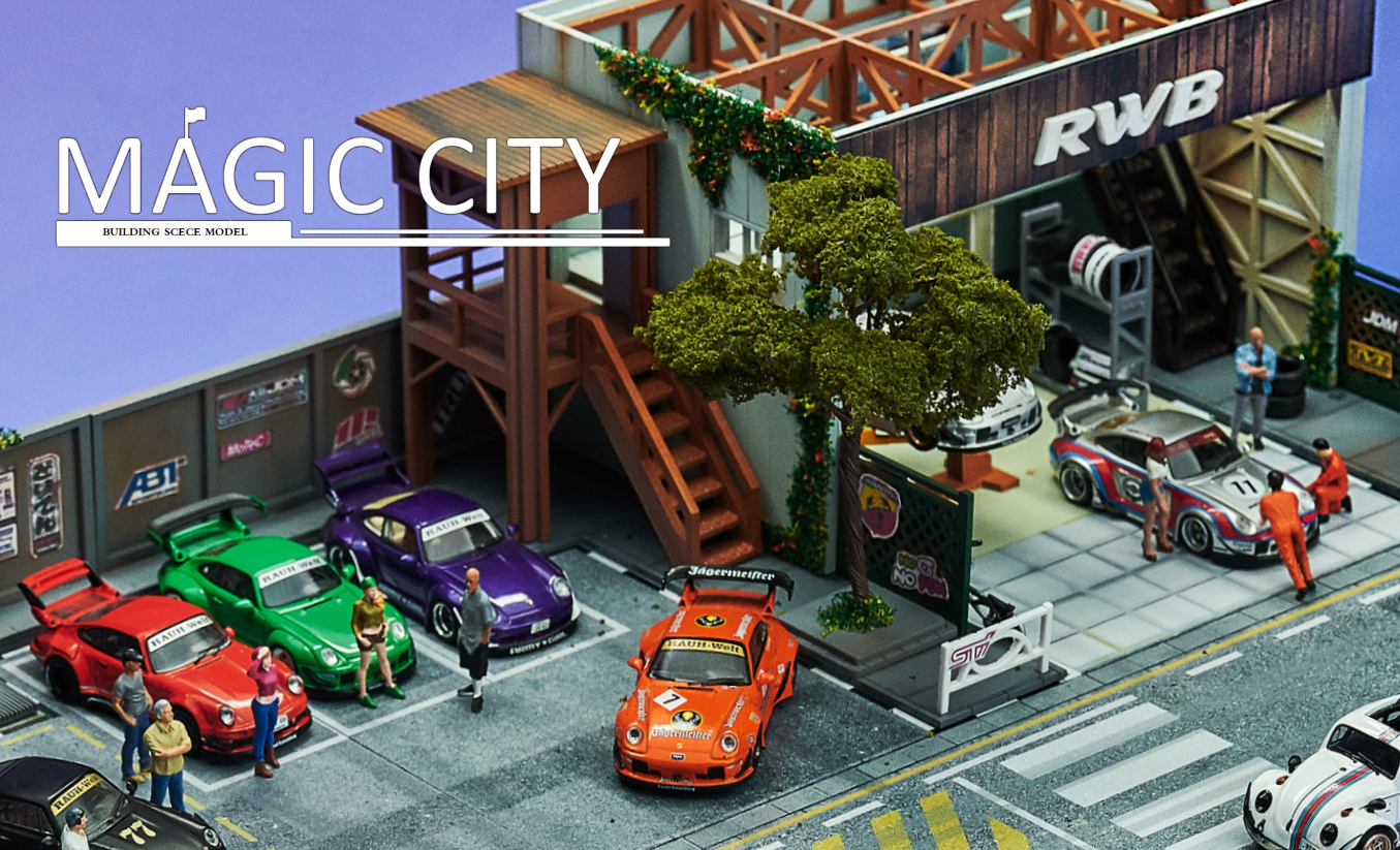 Magic City 1:64 Diorama RWB Showroom & Repair Shop – Horizon Diecast Magic City 1:64 Diorama RWB Showroom & Repair Shop – Horizon Diecast