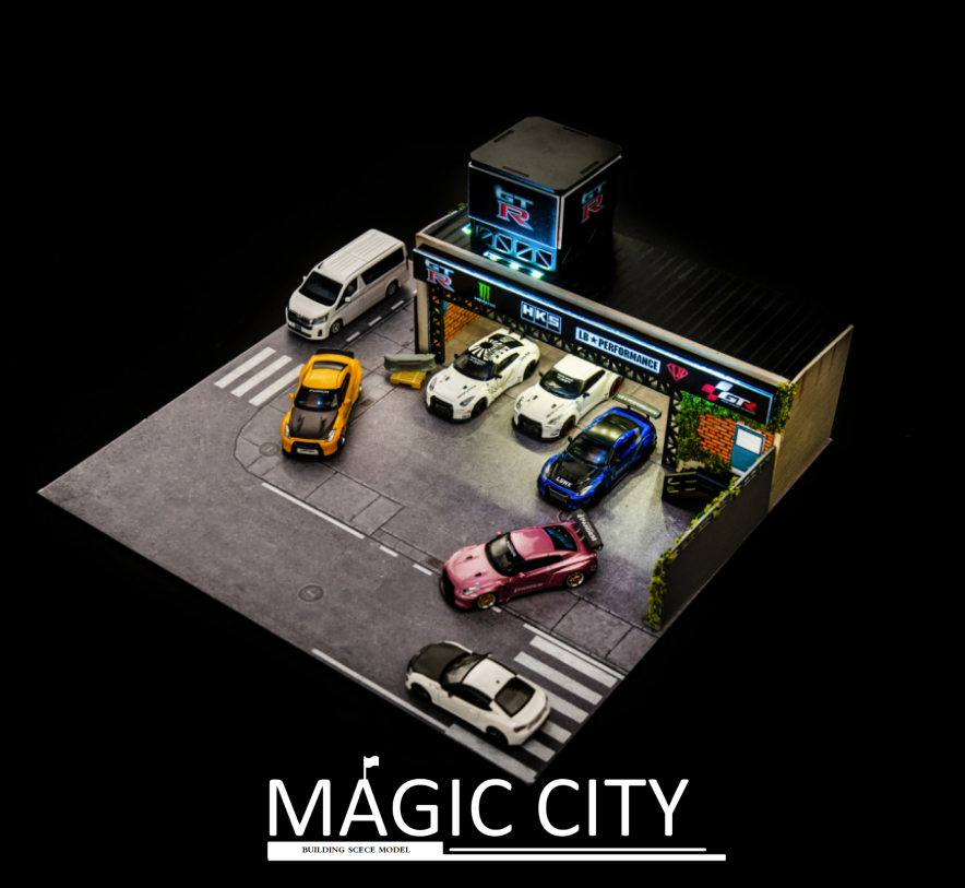 Magic City 1:64 Diorama Japanese GTR Car Modification Shop