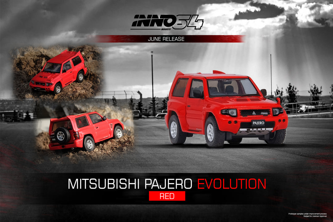 Inno64 1:64 Mitsubishi Pajero Evolution Red/White w/ Extra Wheels (2 Variant)