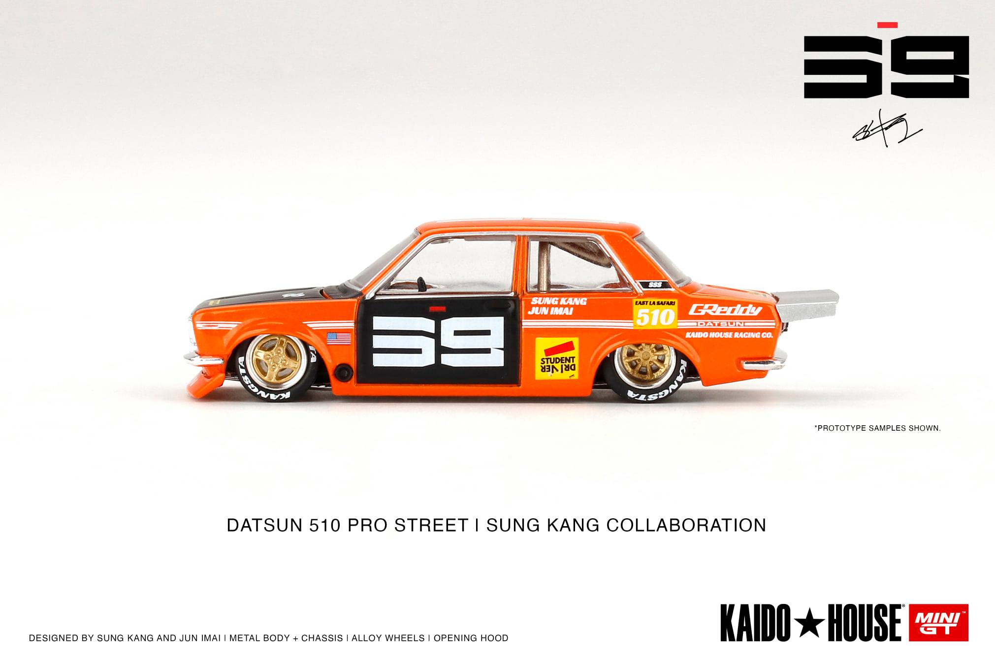 Kaido House x Mini GT 1:64 Datsun 510 Pro Street SK510 Orange