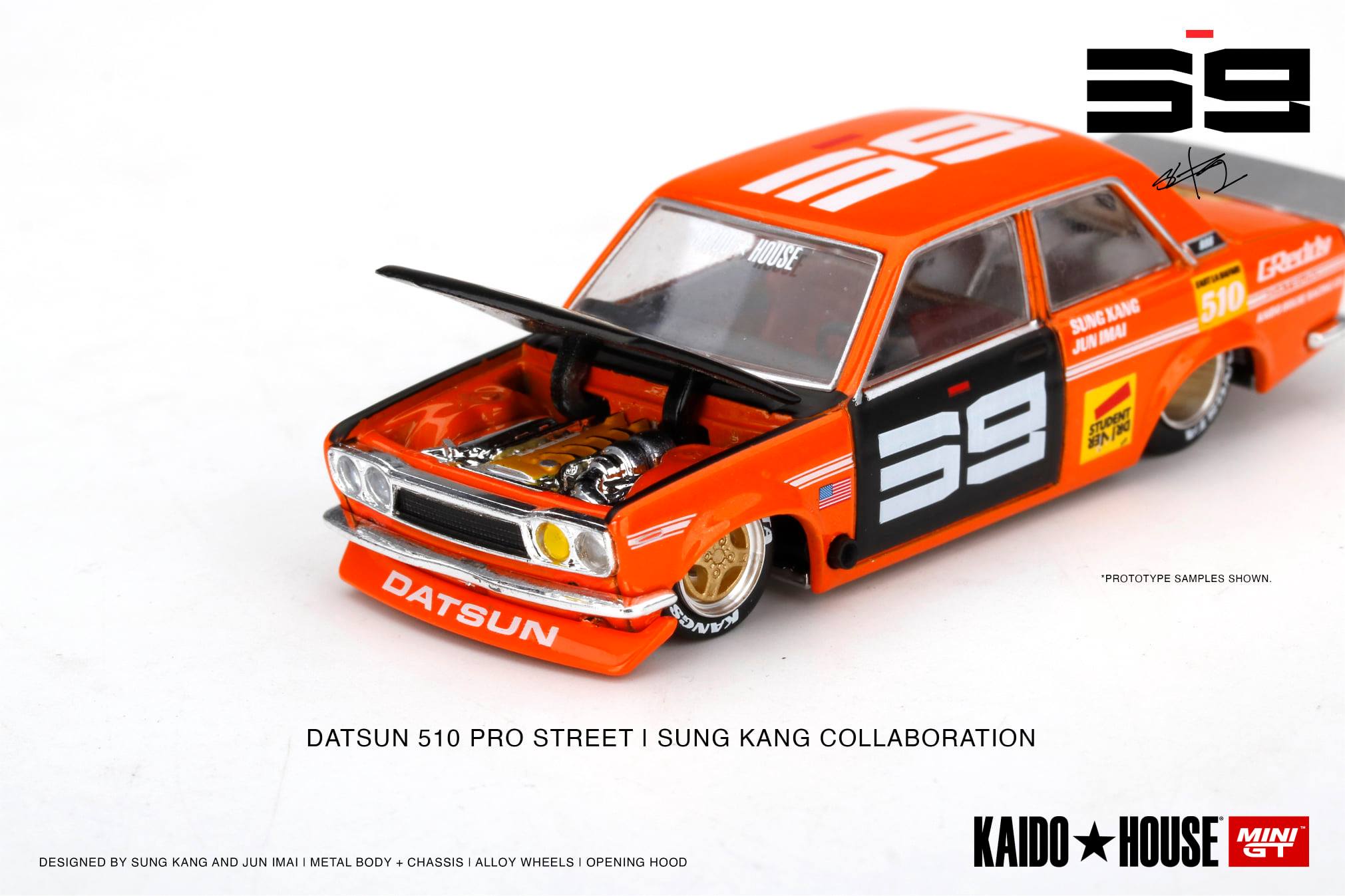Kaido House x Mini GT 1:64 Datsun 510 Pro Street SK510 Orange