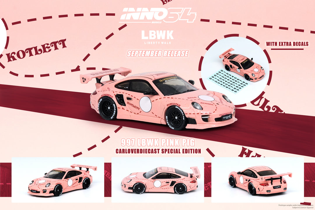 Inno64 Porsche 997 LBWK Pink Pig Carloverdiecast Special Edition Model IN64-997LB-PIG