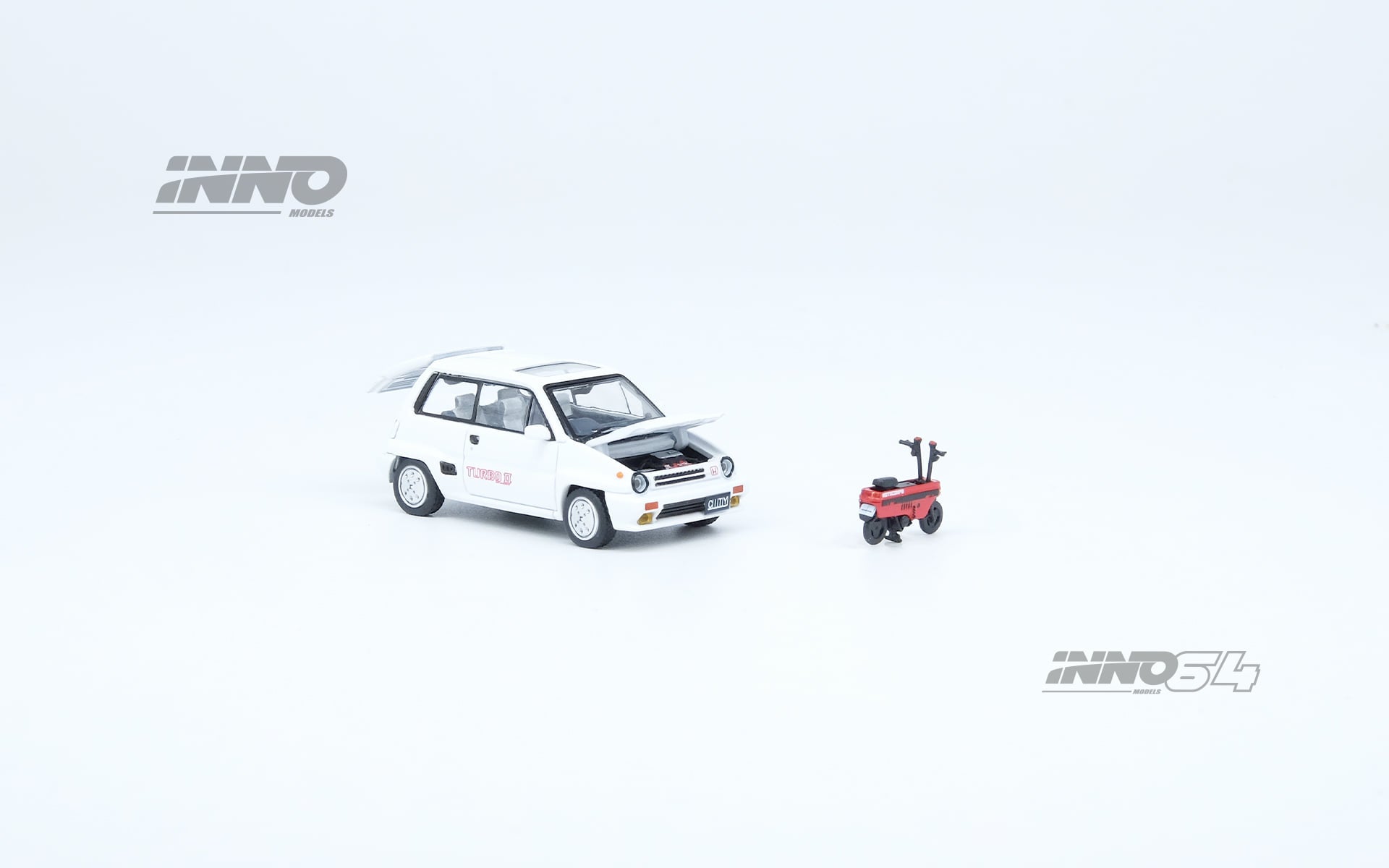 Inno64 1:64 Honda City Turbo II White With Red MOTOCOMPO IN64