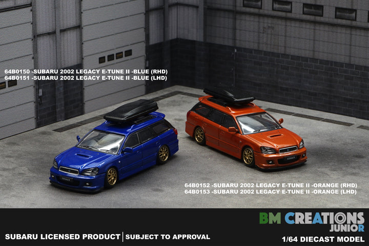 BM Creations 1:64 Subaru 2002 Legacy e-tune II Blue/Orange LHD 64B0151/64B0153