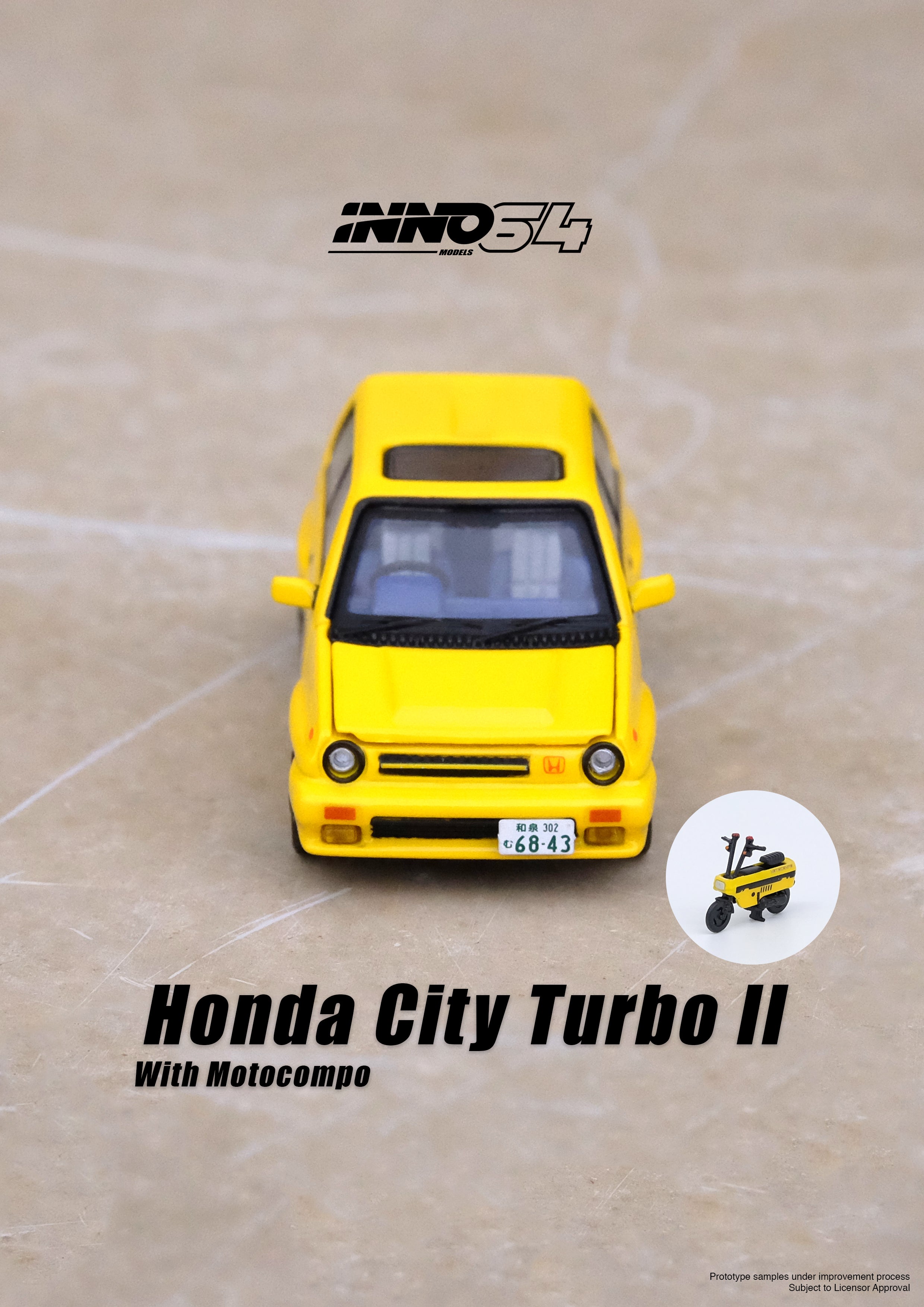 Inno64 1:64 Honda City Turbo II Yellow With MOTOCOMPO IN64